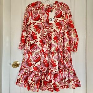 NWT Zara Red Floral Sharon Dress | XS